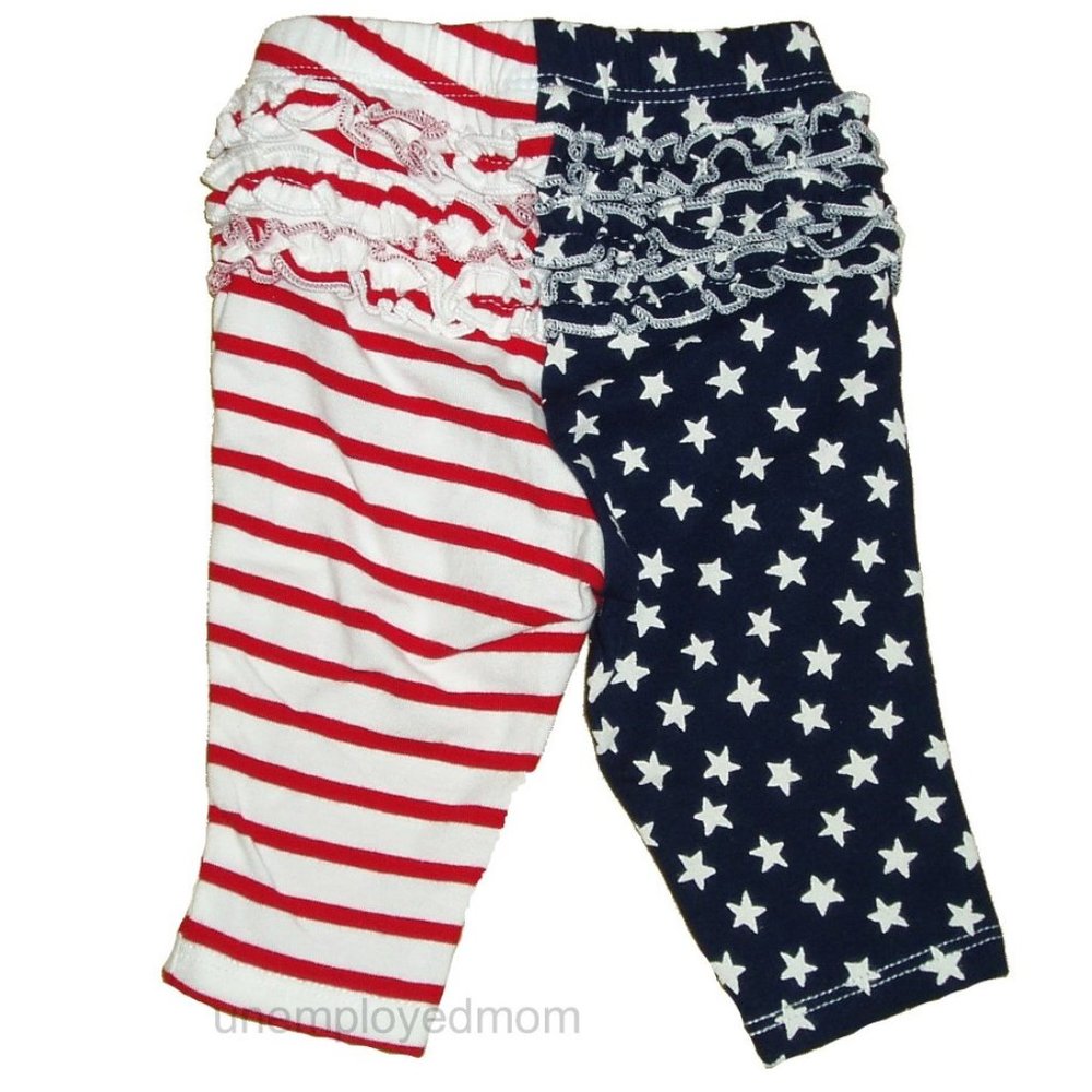 Star Stripe Patriotic Pants Girls Ruffle Back Trousers Long Pant Memorial Day